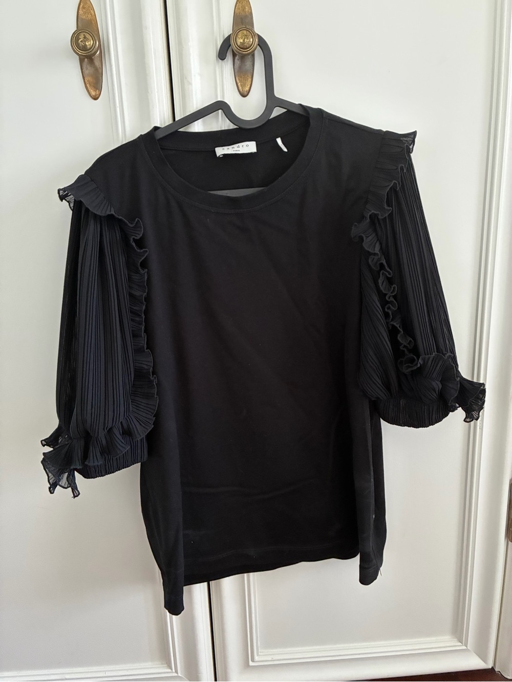 Sandro Black Ruffle-Sleeve Top